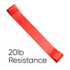 Red resistance band with '20lb Resistance' text on a white background