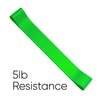 Green resistance band with '5lb Resistance' text on a white background