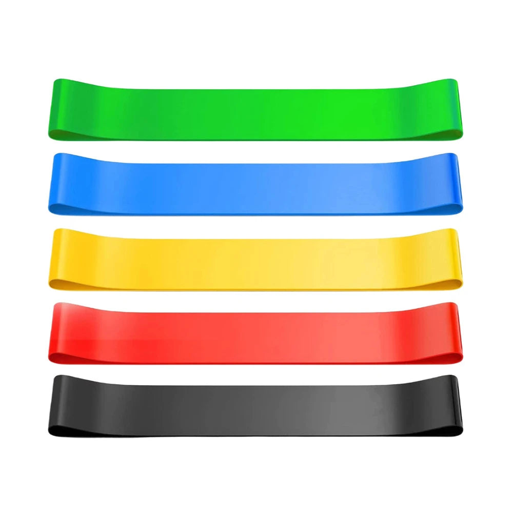Set of colorful resistance bands on a white background