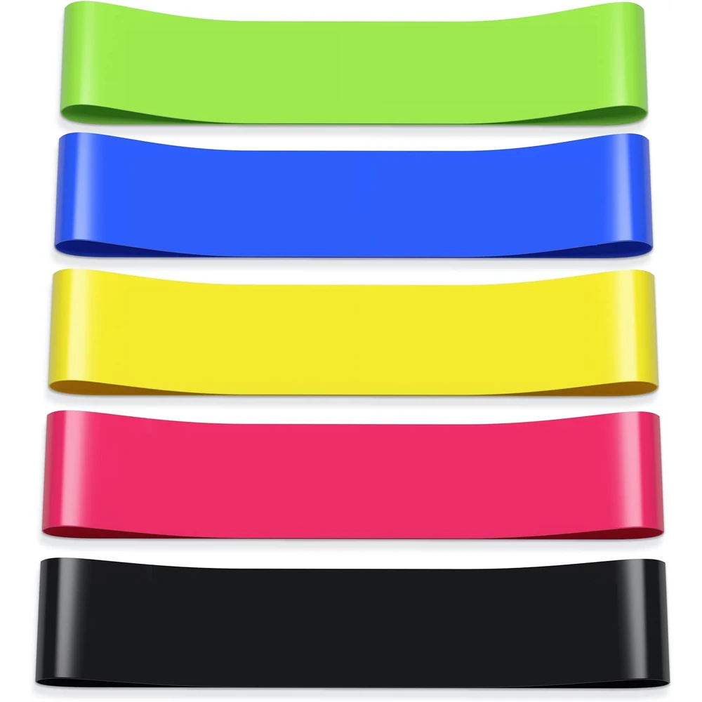 Set of colorful resistance bands on a white background