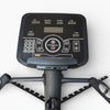 Control panel of a stationary bike with digital display on a white background