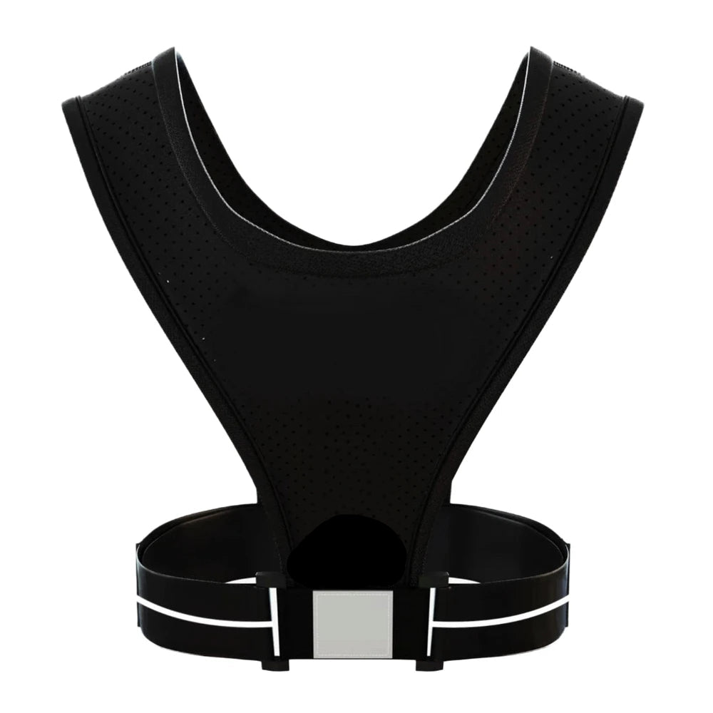 Black reflective safety vest on a white background