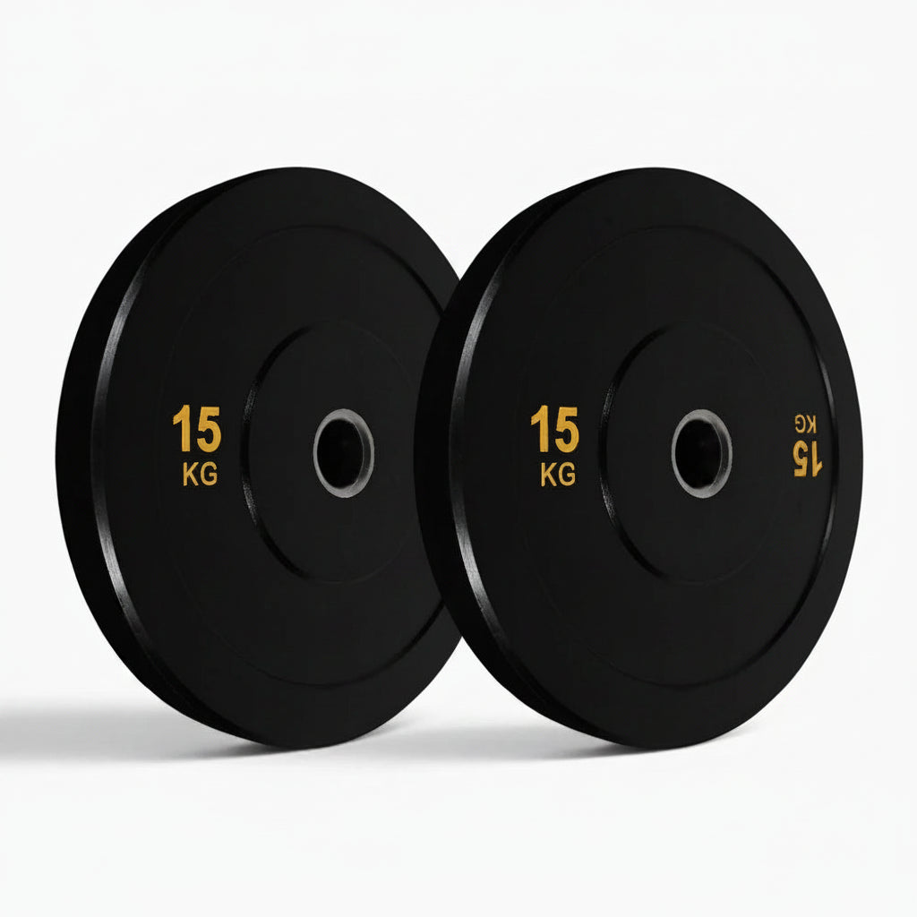 Two black weight plates on a white background Main image