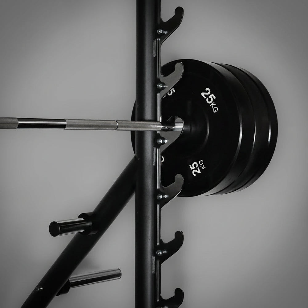 Barbell with weight plates on a gray background