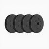 Four black weight plates on a white background