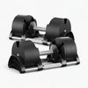 Pair of adjustable dumbbells on a white background