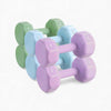Set of pastel-colored dumbbells on a white background