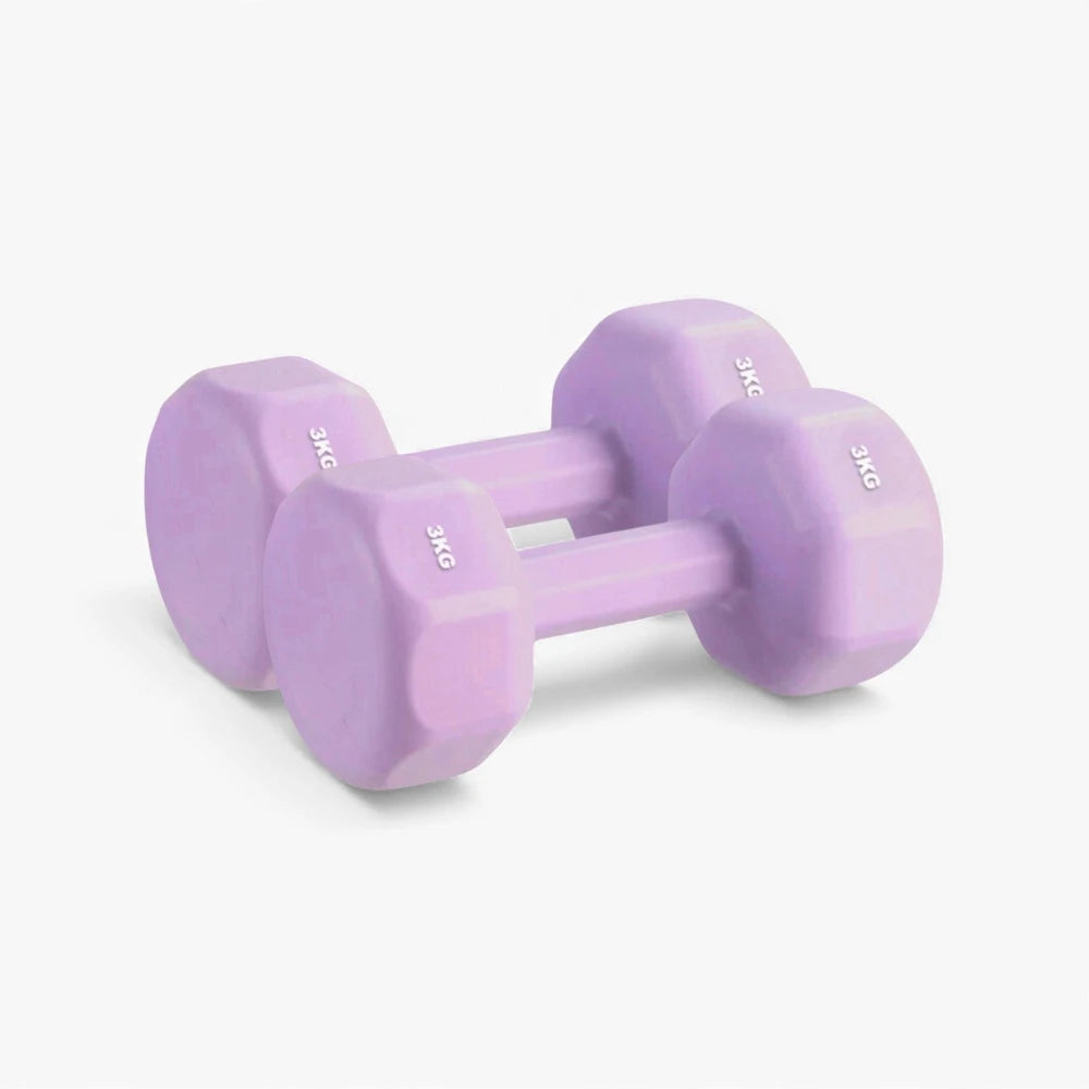 Pair of purple dumbbells on a white background