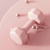 Two pink dumbbells on a pink background