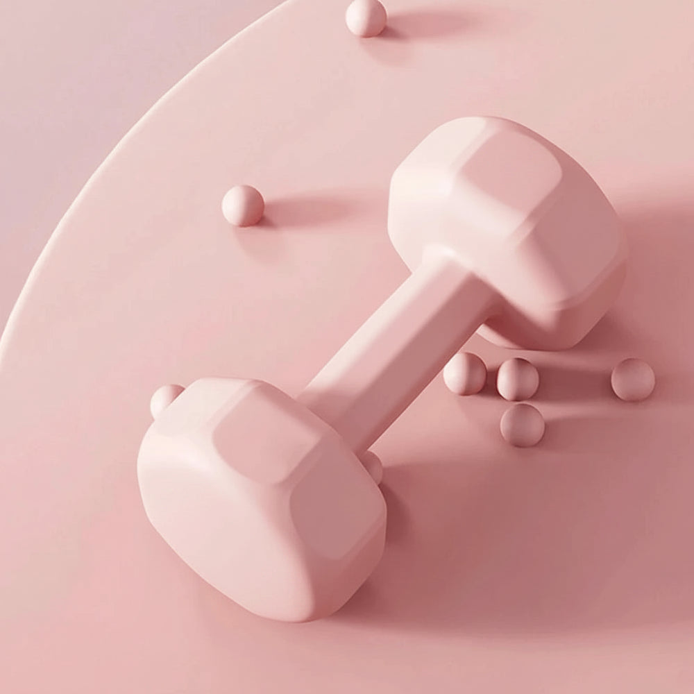 Two pink dumbbells on a pink background