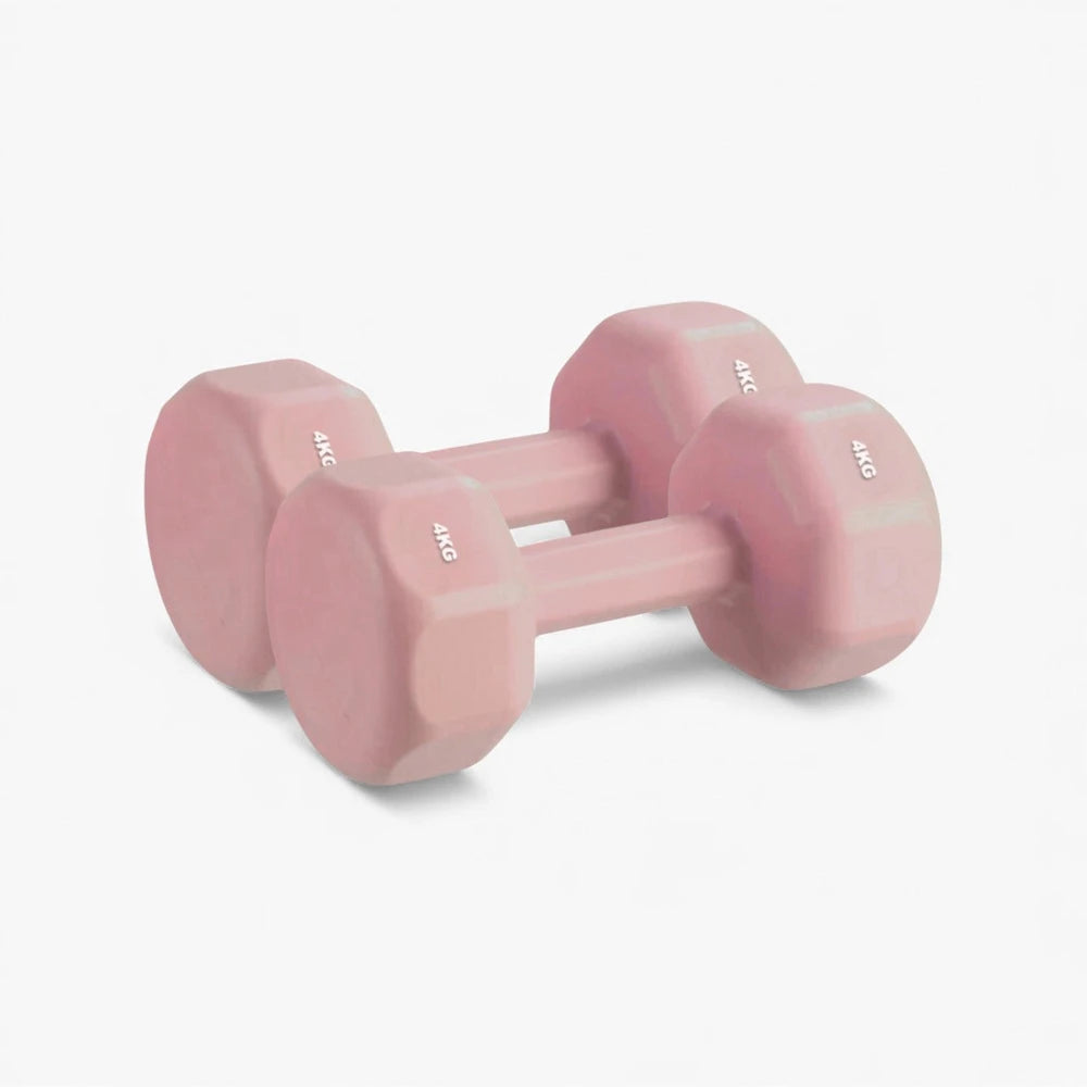 Pair of pink dumbbells on a light gray background