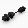 Pair of black adjustable dumbbells on a white background