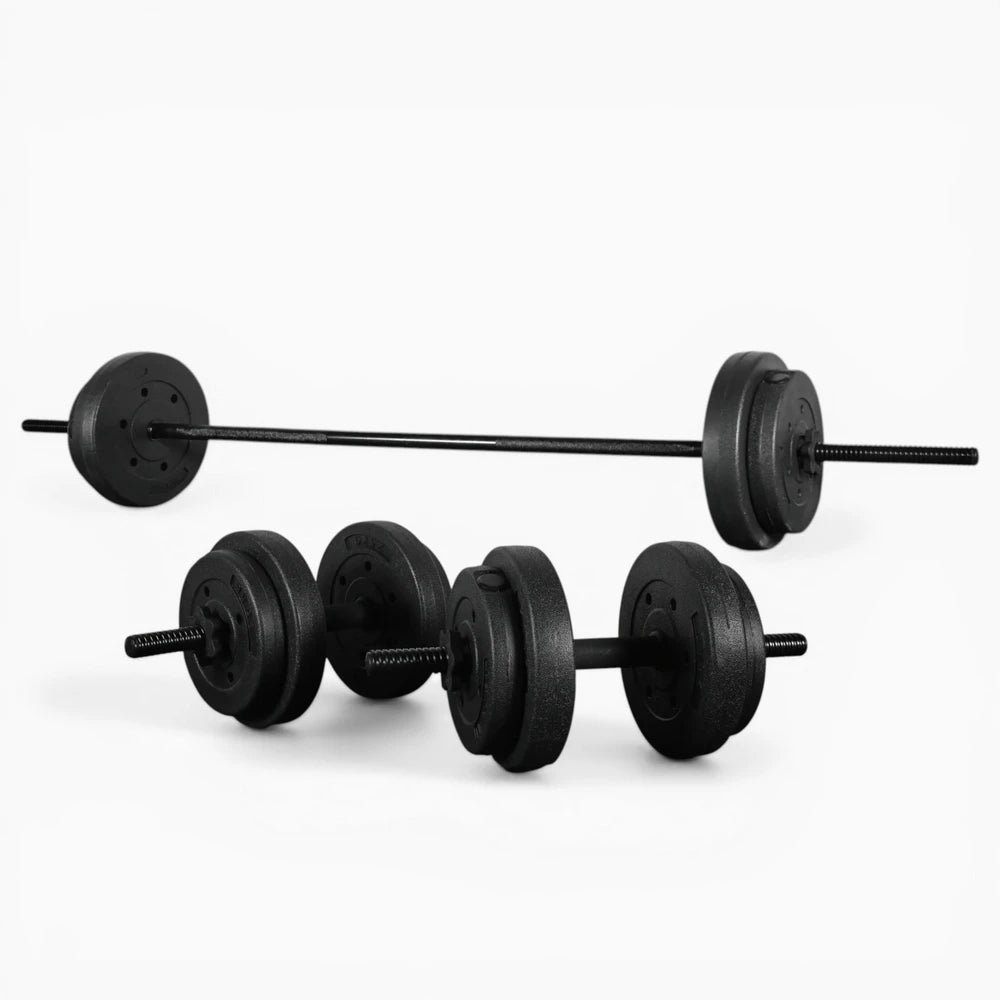 Barbell with weight plates on a white background