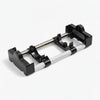 Black and silver metal bracket on a white background