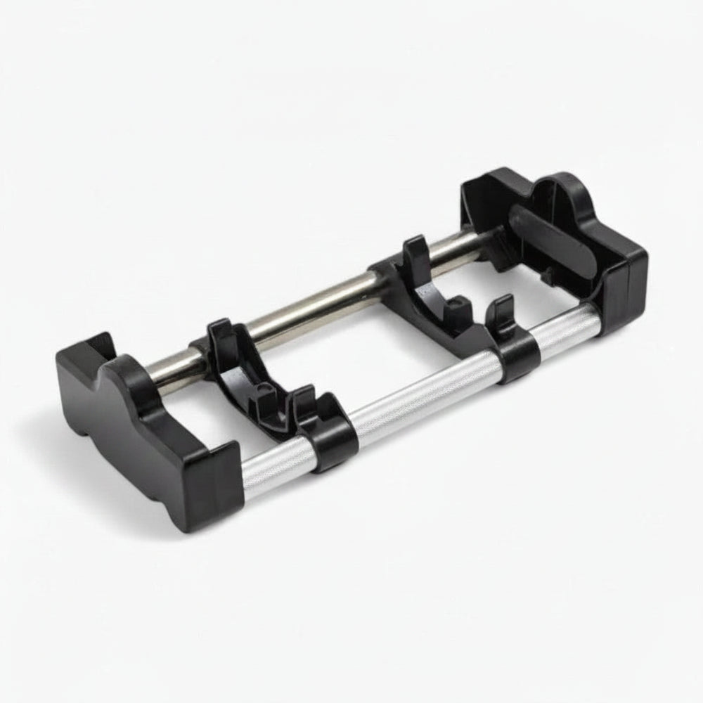 Black and silver metal bracket on a white background