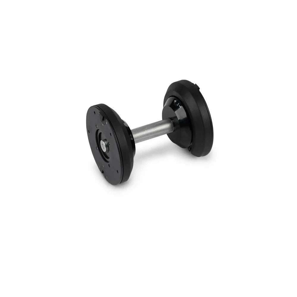 Black and silver dumbbell on a white background