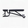 Black adjustable weight bench on a white background