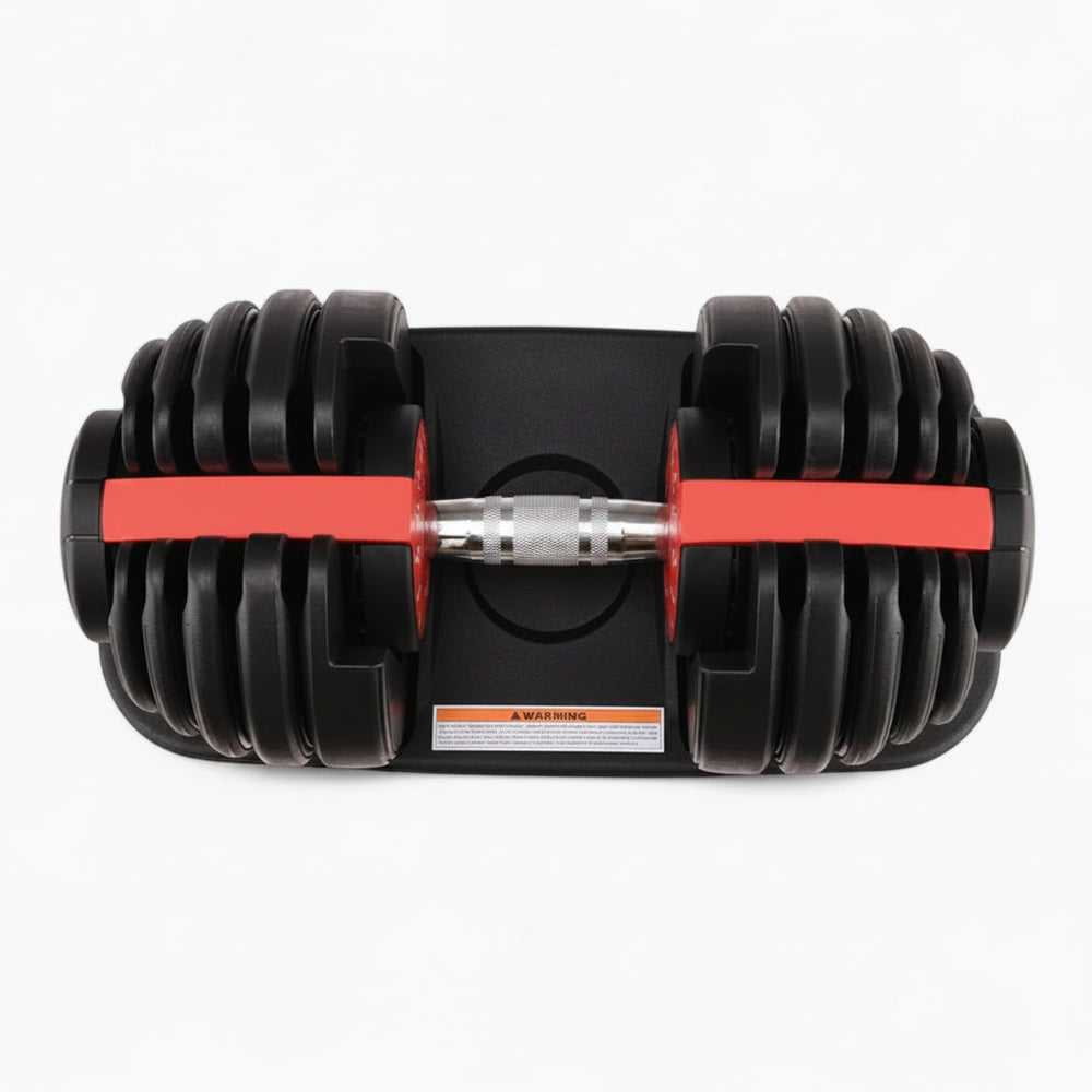Pair of adjustable dumbbells on a white background