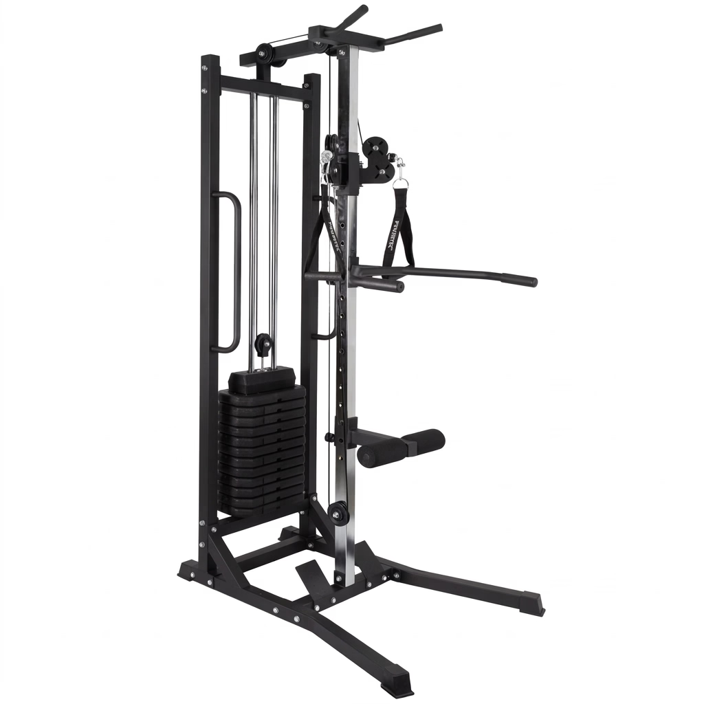 Black cable machine gym equipment on a white background Main image