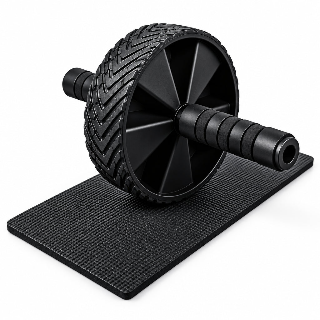 Black ab roller and mat on a white background - Cheap Mat | Gym Superstore
