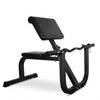 Preacher curl bench with seat and barbell