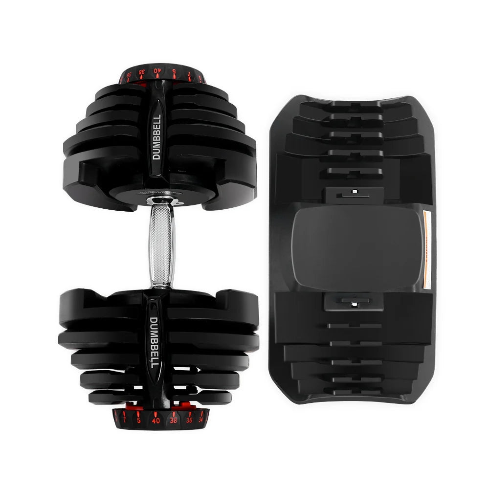 Pair of adjustable dumbbells on a white background