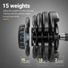 Dumbbell with weight adjustment mechanism on a gray background