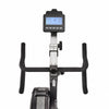 A close-up studio shot of a rowing machine's console and handlebar assembly against a solid white background.