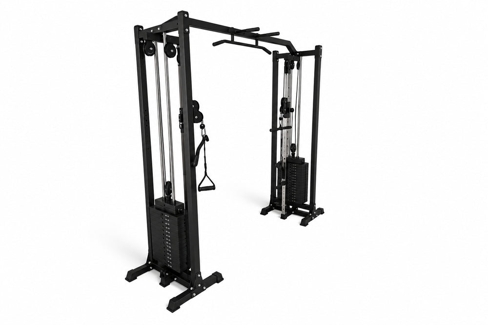 Black fitness equipment frame on a white background