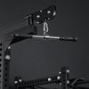 Gym cable machine with straight bar attachments against neon lights