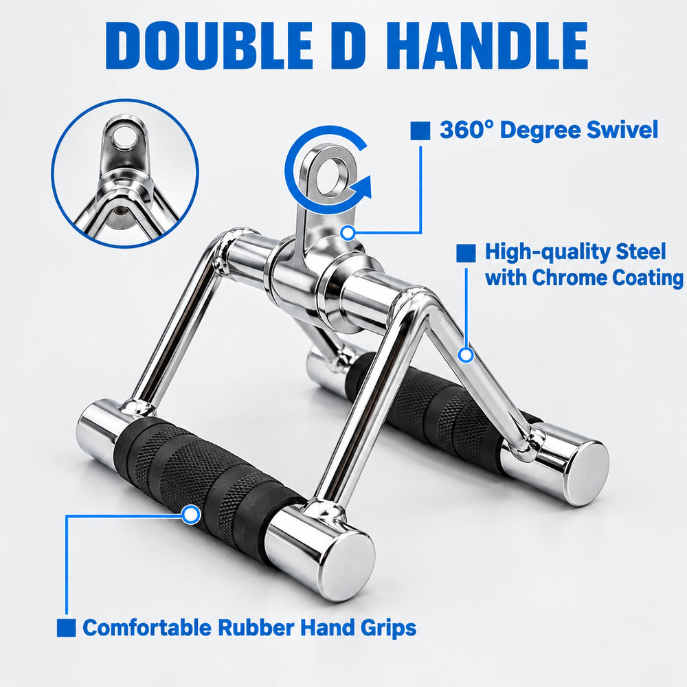 Double D handle with features highlighted on a white background