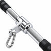 Close up of steel bar cable attachment and black rubber grip handles
