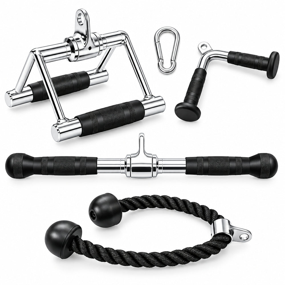 Set of black and silver exercise tools on a white background