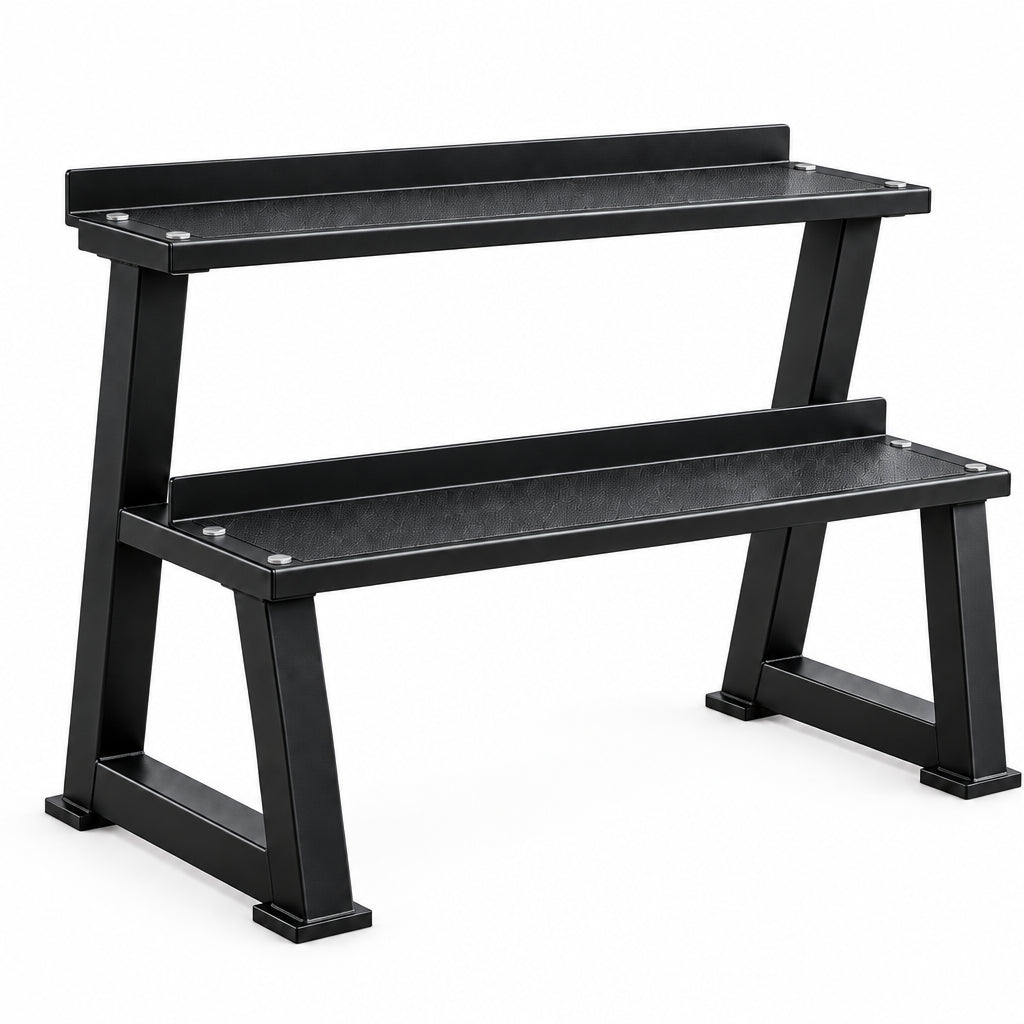 A black metal dual-tier bench on a white background Main image