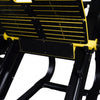 Close-up of a black and yellow mechanical component on a white background
