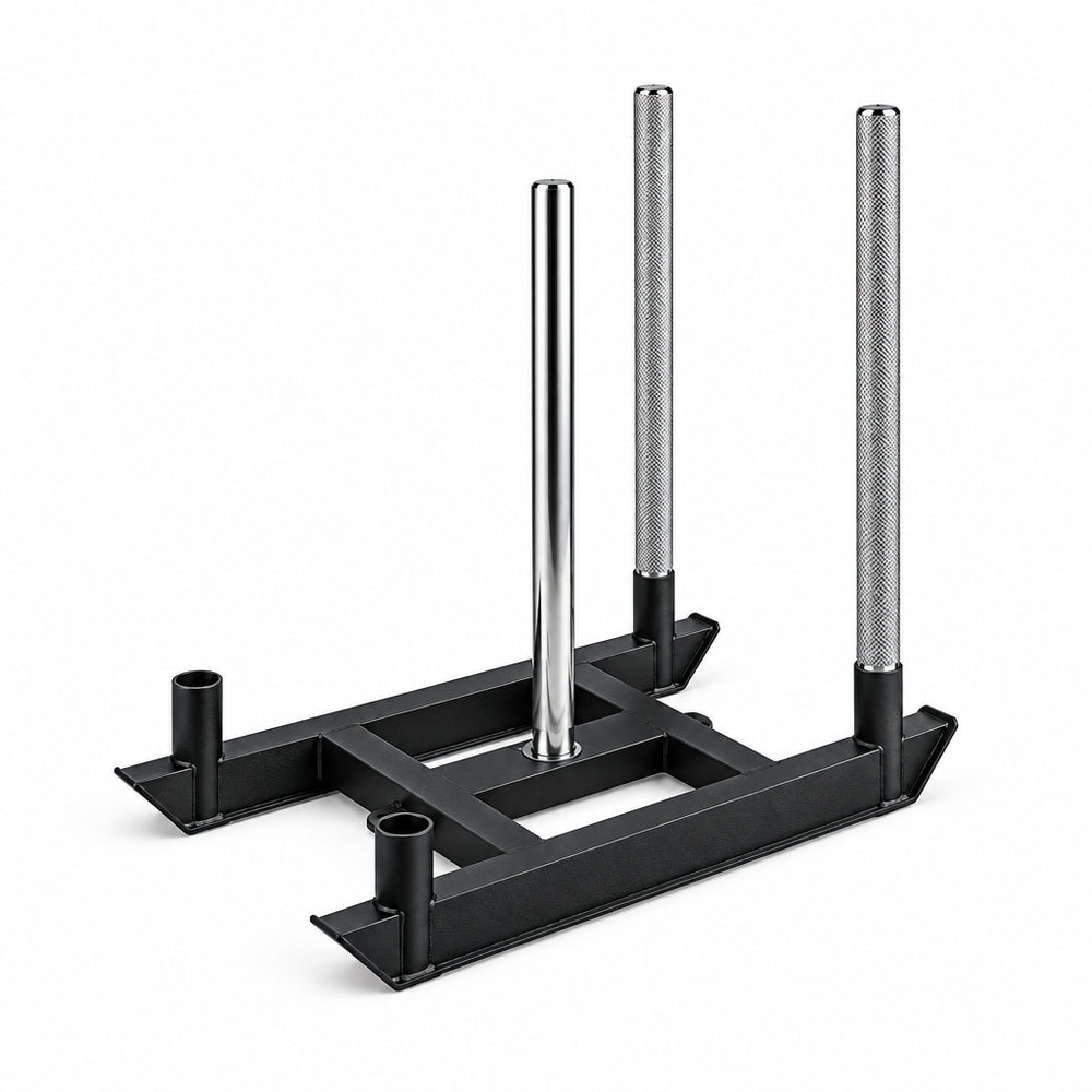 Black metal commercial competition power sled stand on a white background - Buy Online Gym Equipment | Gym Superstore