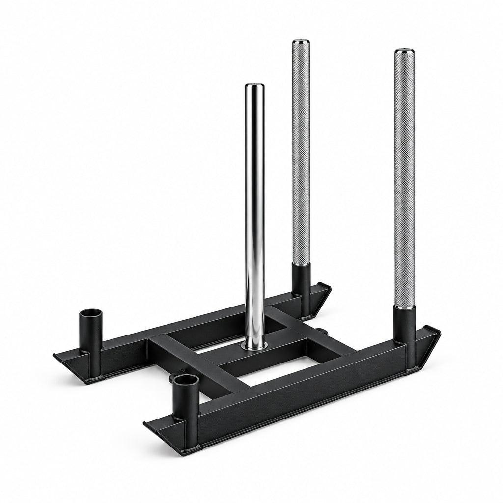 Black metal commercial competition power sled stand on a white background - Buy Online Gym Equipment | Gym Superstore Main image