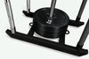 Black power sled with weight plates on a white background