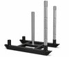 Black metal power sled with three vertical poles on a white background