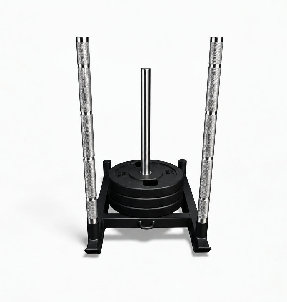 Commercial power sled with weight plates on a white background