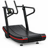 Black treadmill with red accents on a white background