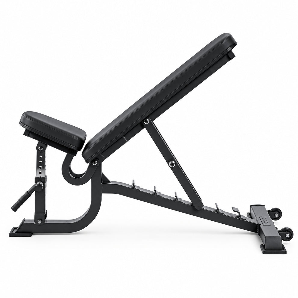 Black adjustable weight bench on a white background Main image