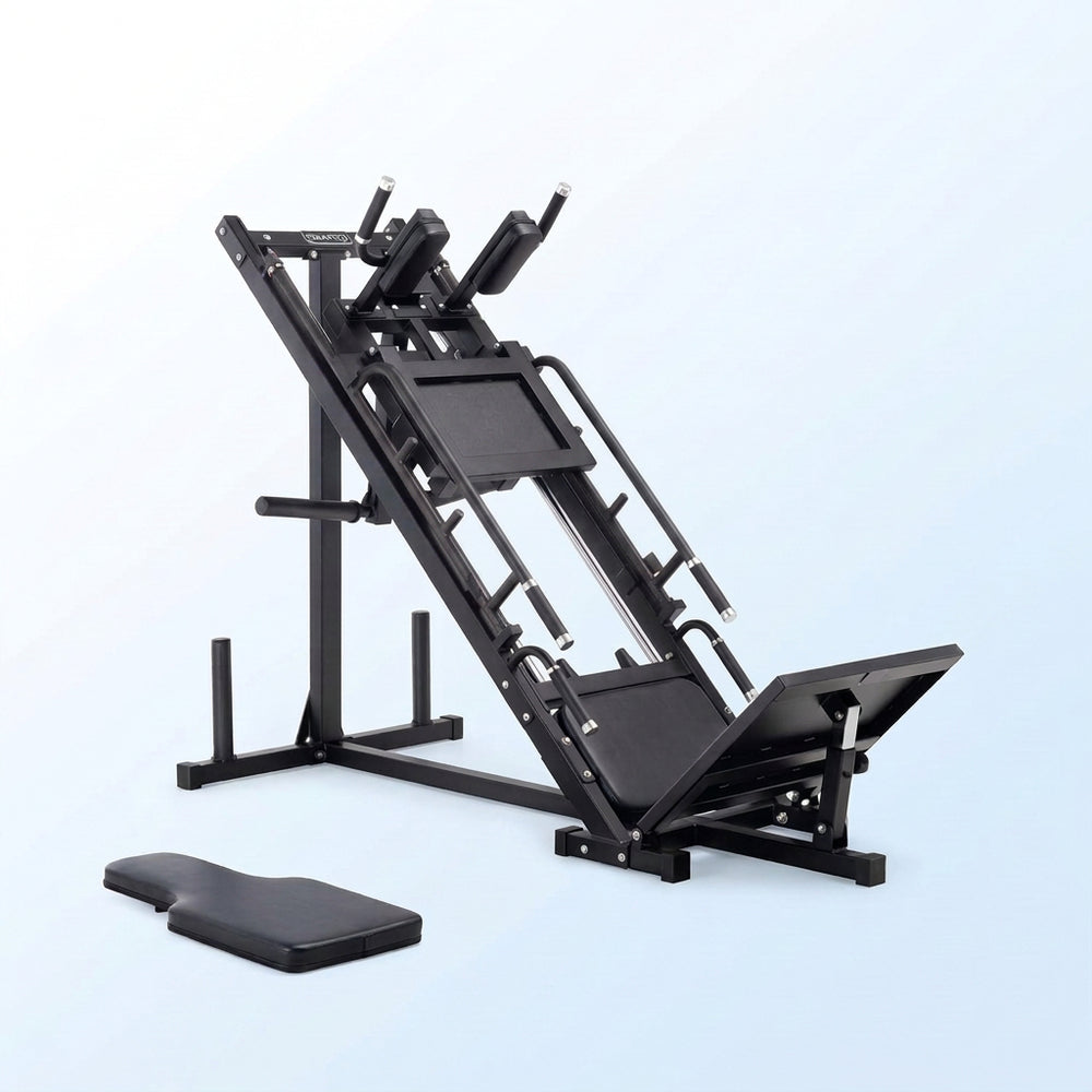 Gym machine with dimensions labeled on a white background