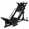 Black leg press machine on a white background