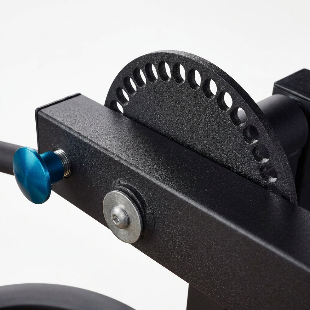 Pin adjustment dial on a commercial Leg Extension and Curl Machine on a white background