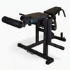 Black frame curl machine with leg extension on a white background