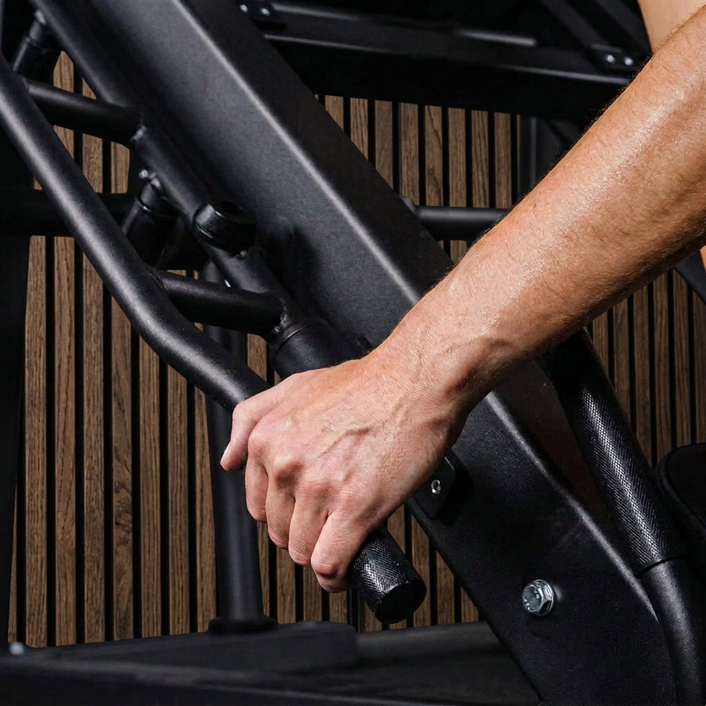 Person using a leg press machine