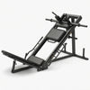 A black leg extension gym machine with adjustable padding and a weight stack, shown on a light gray background. The Hum3D Tools logo is visible in the top-left corner.