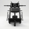 A black leg extension gym machine shown from a front-facing perspective on a white background.