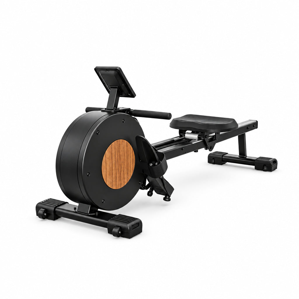Rowing machine with wooden detail on a white background Main image
